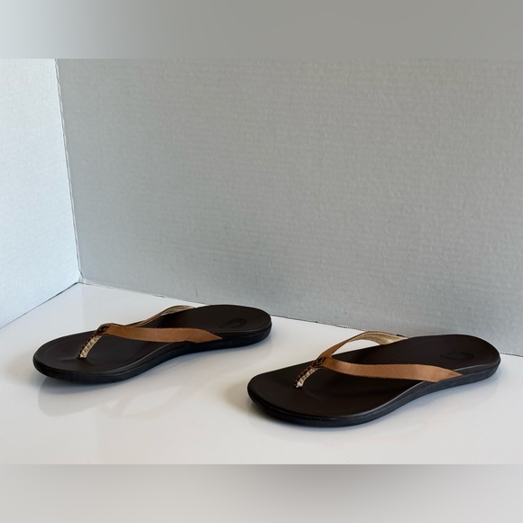 Olukai Ho'opio Flip Flops Women's 6/36 Brown Leather Thong Sandals Slip On Flats - Picture 14 of 15
